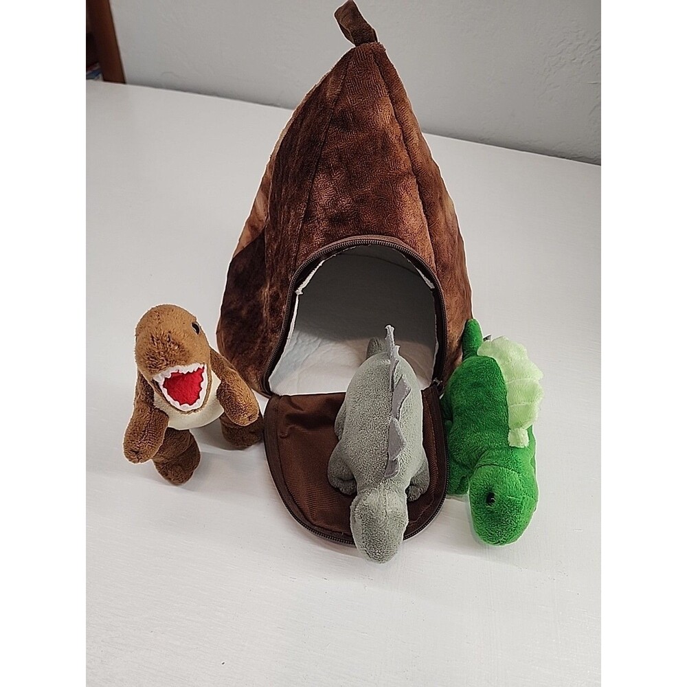 Plush Dinosaur Play Set with Brown Cave